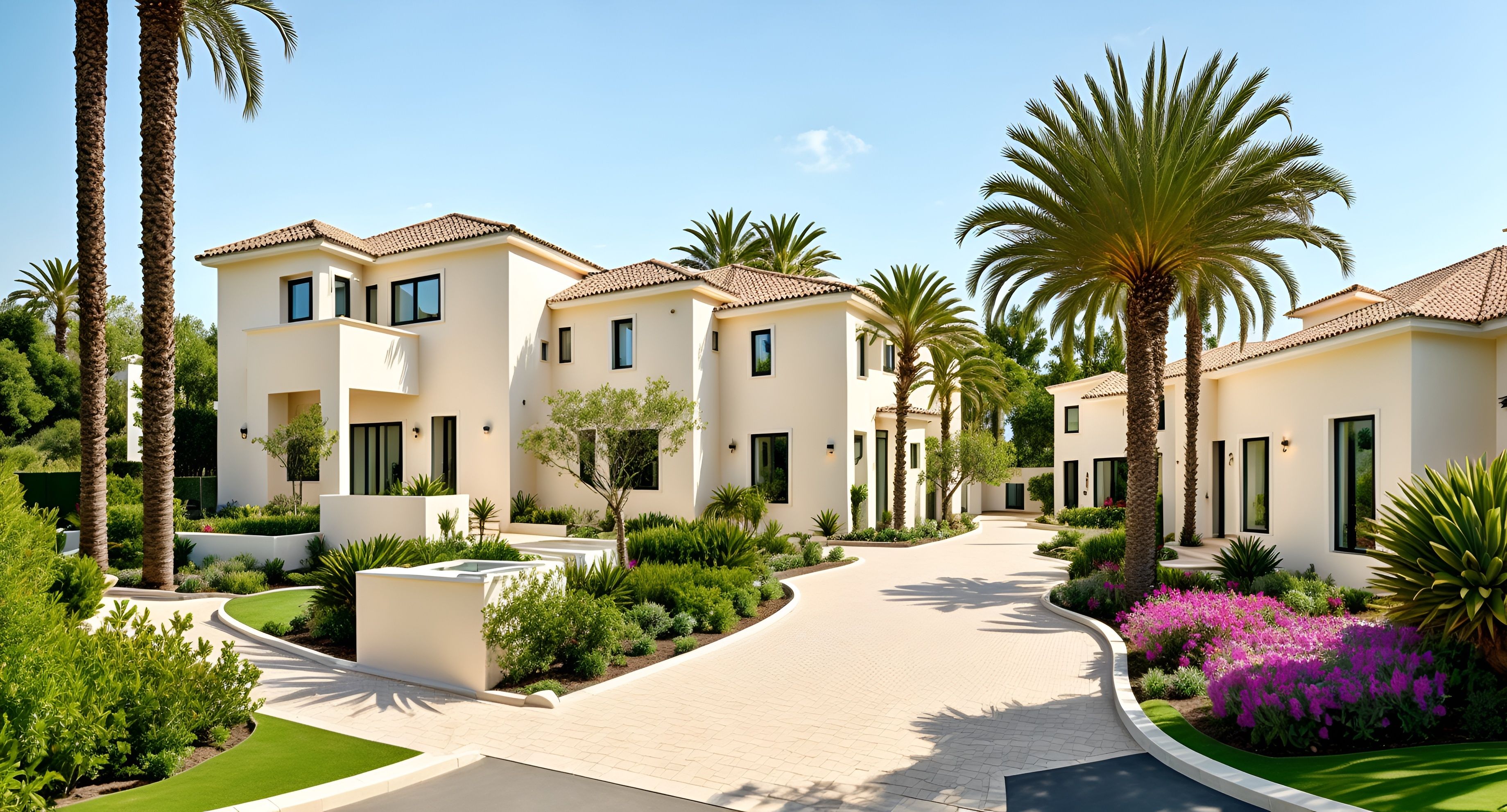 A beautiful house with a lawn and a walkway