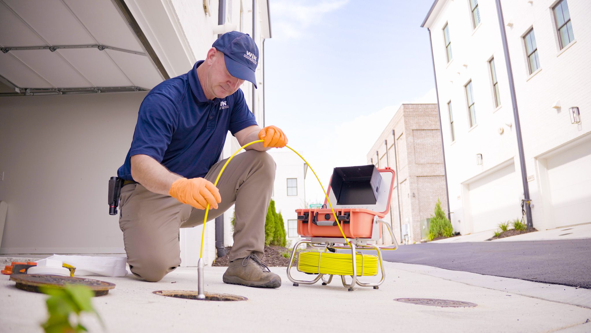 WIN Home Inspector checking the sewer scope camera