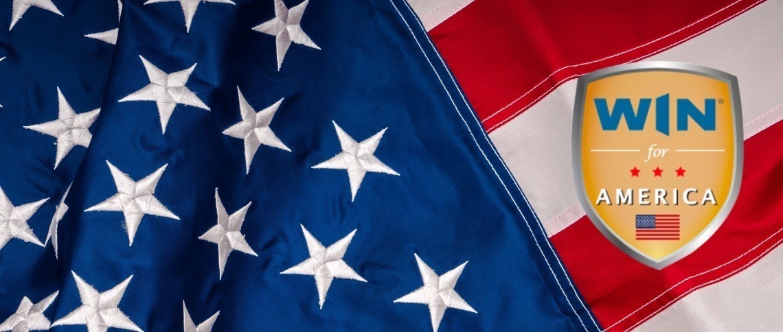 WIN for Veterans Badge on US Flag